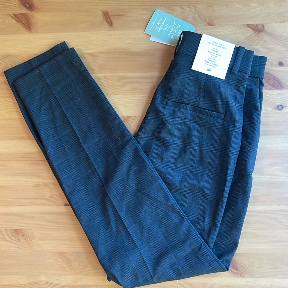 NWT H&M Dark Gray & Black Plaid Women’s Dress Pant Elastic Waist